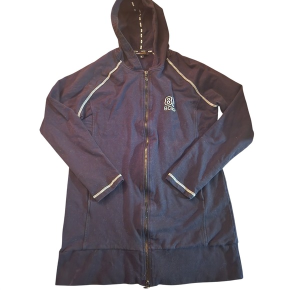 BCBGMaxAzria Tops - Y2K BCBGMAXAZRIA Black Zip Up Hoodie Jacket Long Sleeve Embroidered Size XL